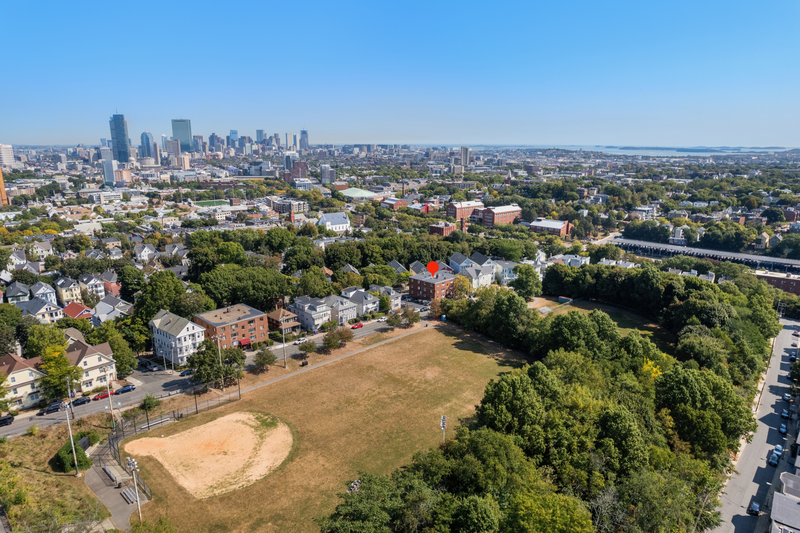 Aerial view from Mission Hill over Roxbury, Northeastern and the South End